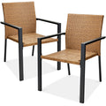 Best Choice Products Set Of 2 Stackable Outdoor Wicker Dining Chairs All-Weather Firepit Armchair W/Armrests, Steel Frame For Patio, Deck, Garden, Yard - Natural