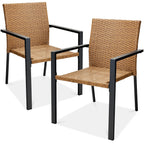 Best Choice Products Set Of 2 Stackable Outdoor Wicker Dining Chairs All-Weather Firepit Armchair W/Armrests, Steel Frame For Patio, Deck, Garden, Yard - Natural