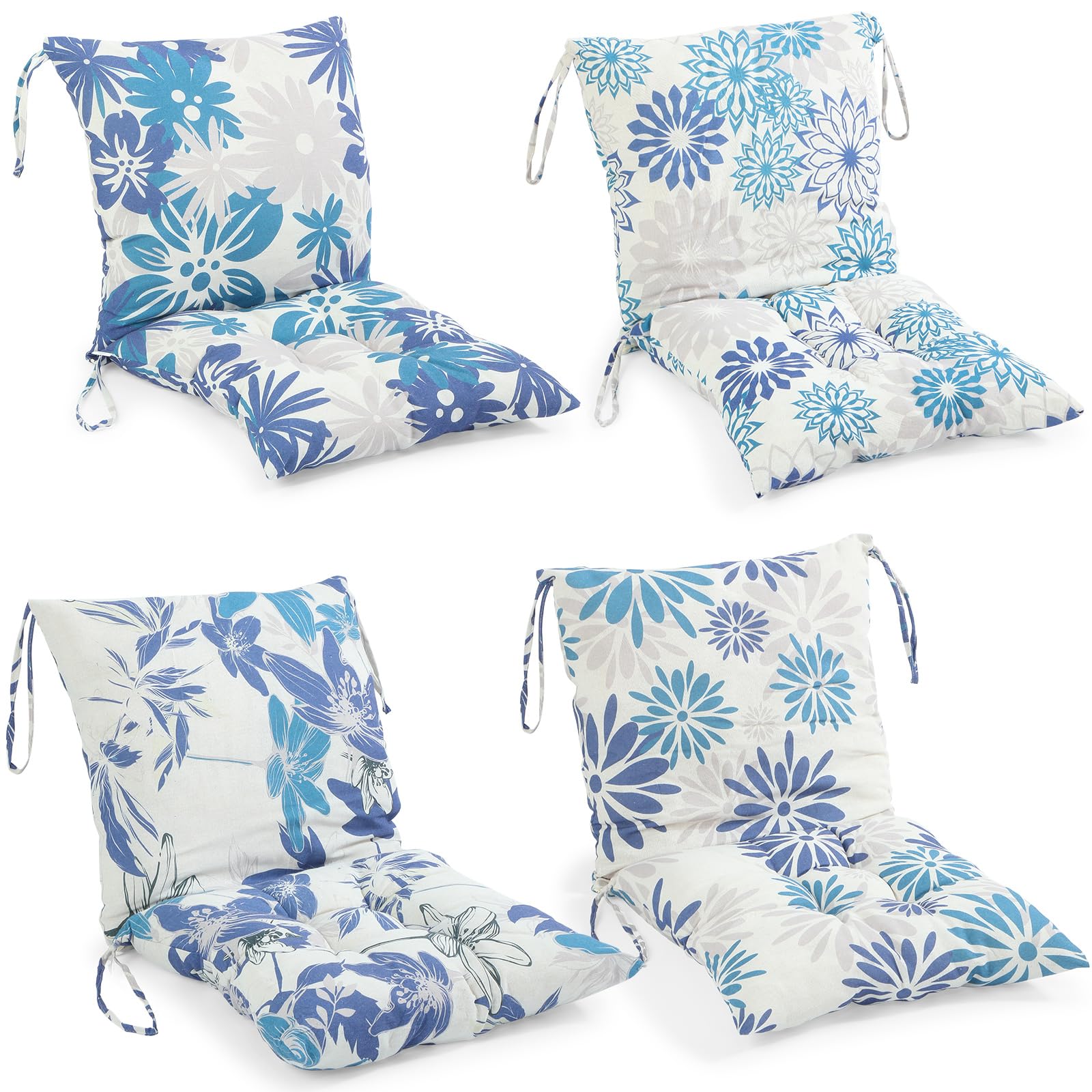 Barydat 4 Pcs Outdoor Patio Chair Cushions With Back, 21.7 X 43.3 Inch Decorative Dining Back Cushions With Tie Buffalo Plaid In