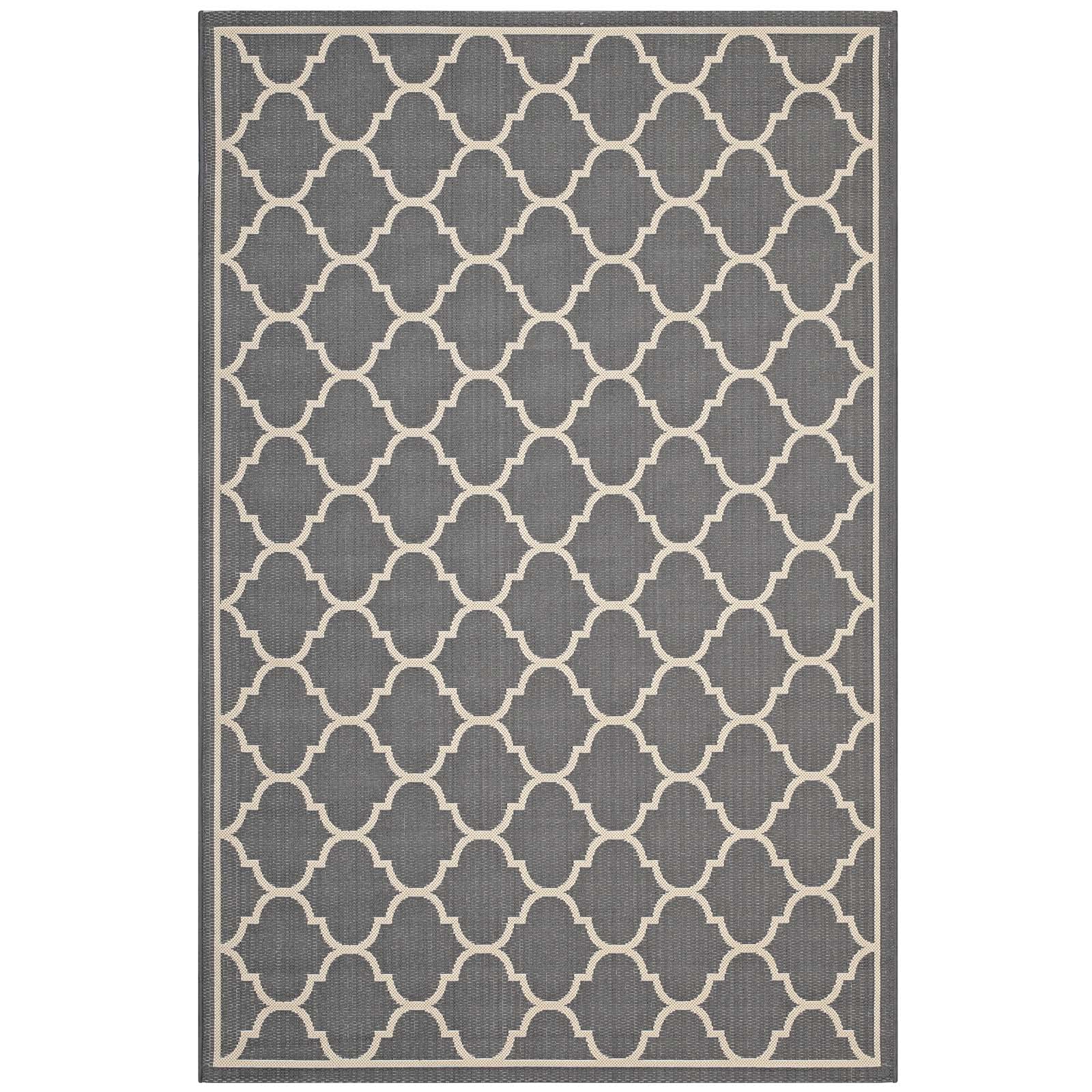Modway Avena Moroccan Quatrefoil Trellis 9X12 Indoor And Outdoor Area Rug In Gray And Beige