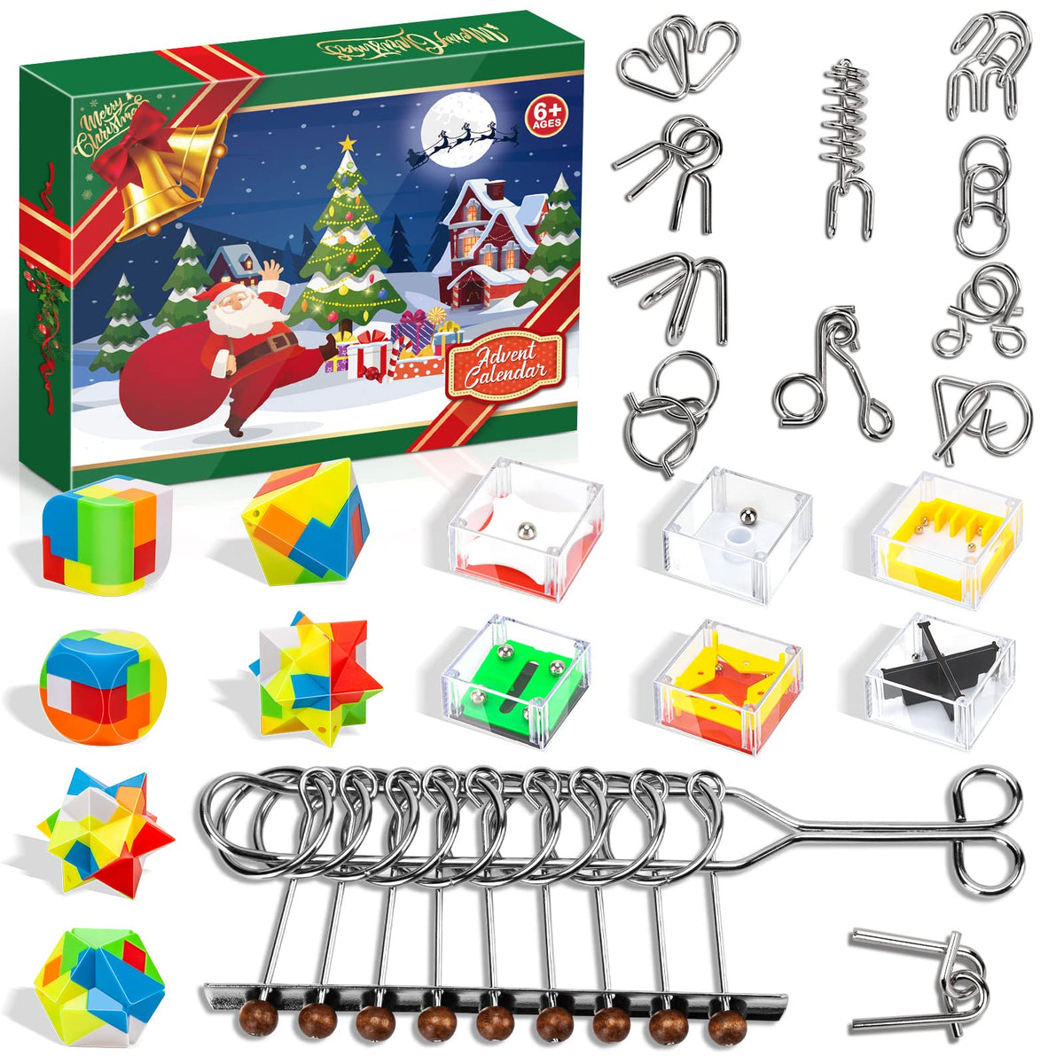 Advent Calendar 2024 for Kids - Christmas Gifts Brain Teaser Puzzles - Christmas Countdown Calendar Decoration Gift Box - 24 Pcs