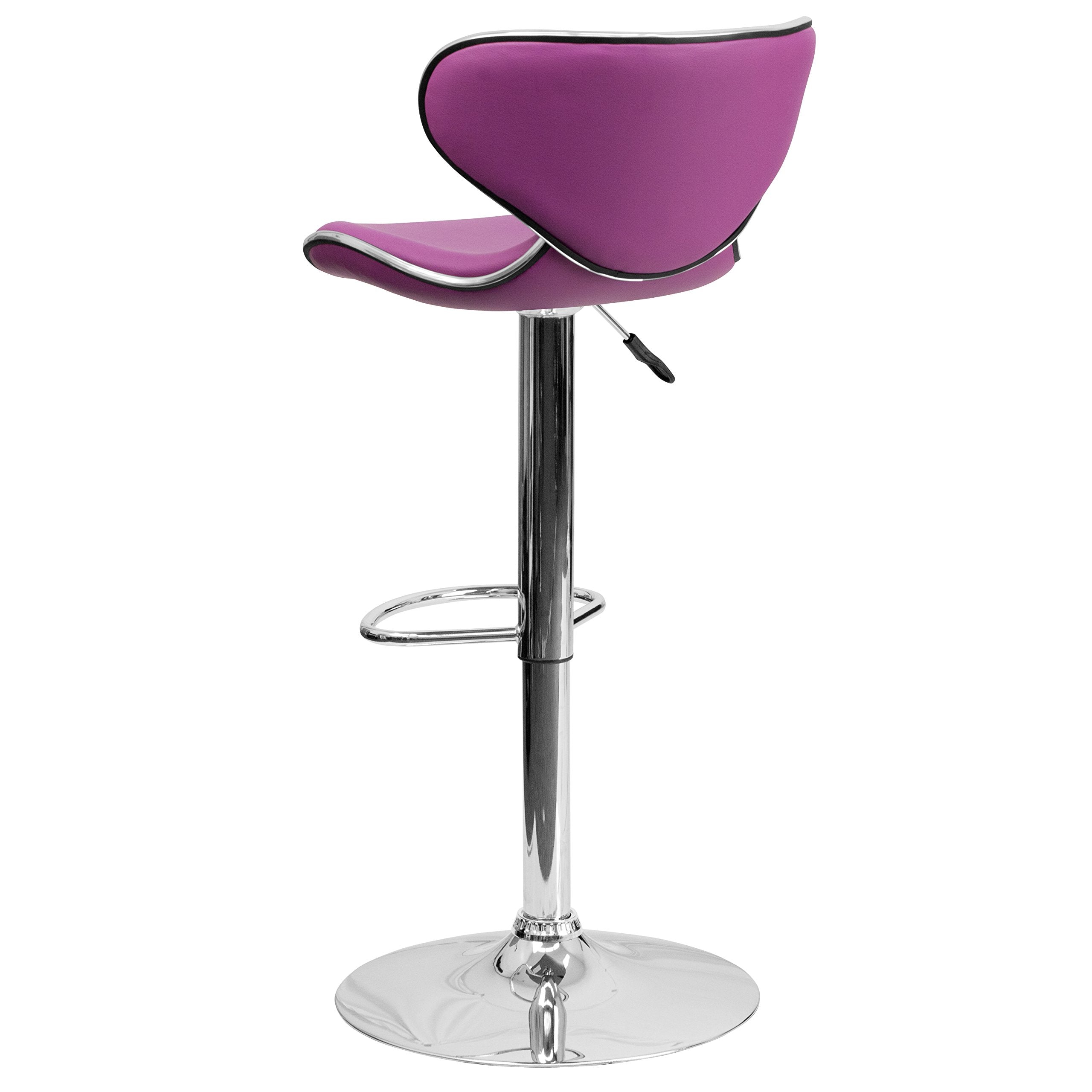 Flash Furniture Devin Contemporary Cozy Mid-Back Purple Vinyl Adjustable Height Barstool With Chrome Base