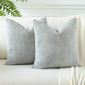 Otostar Decorative Throw Pillow Covers 16 X 16 Inch Soft Corduroy Cushion Covers Striped Solid Square Pillow Cases For Couch Bedroom Home Sofa Farmhouse Boho Living Room Decor Set Of 2 (Grey Blue)