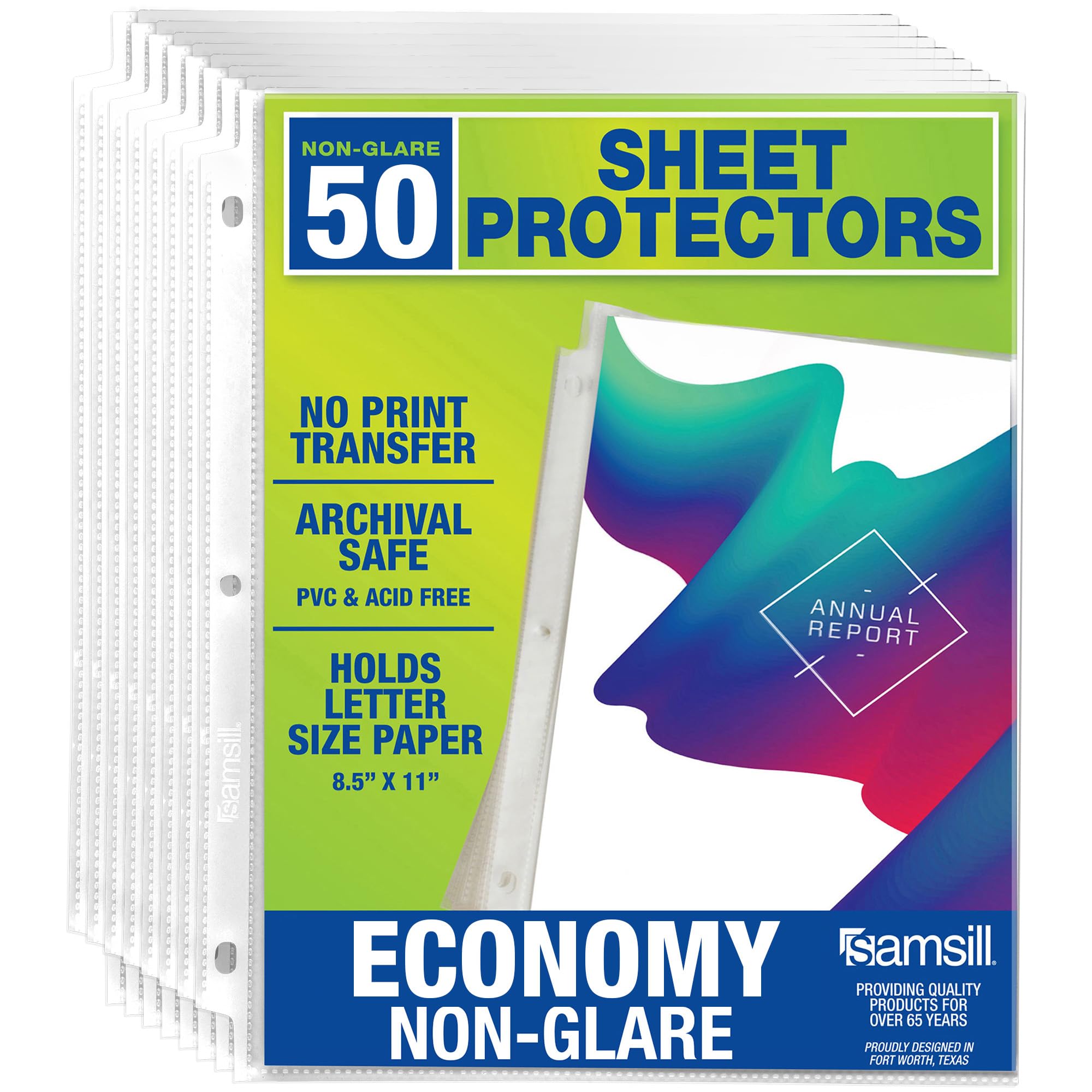 Samsill 50 Pack Sheet Protectors, 8.5X11 Inch Page Protectors For 3 Ring Binder, Standard Weight, Non-Glare Protector, Letter Si