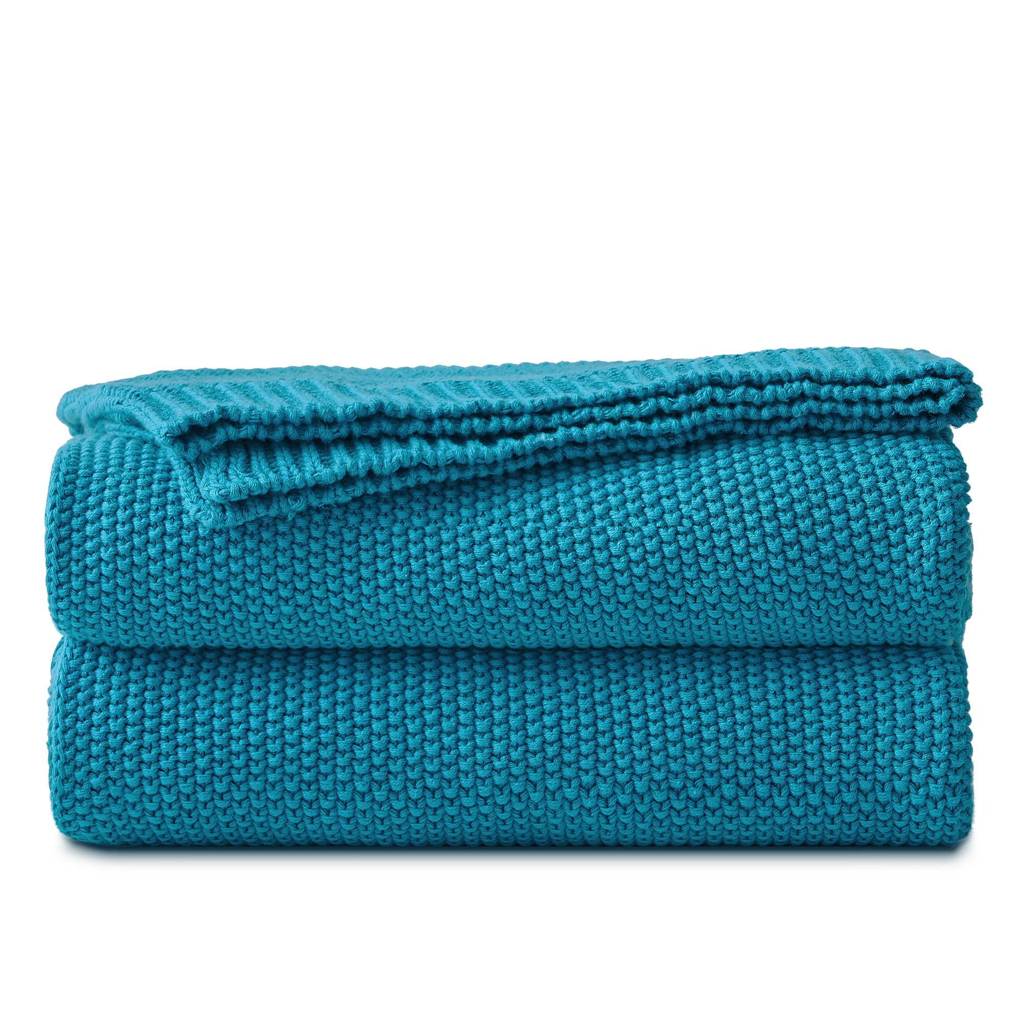 Longhui Bedding Lake Blue Cotton Cable Knit Throw Blanket For Couch Sofa Bed, Home Decorative Lightweight Knitted Blankets With