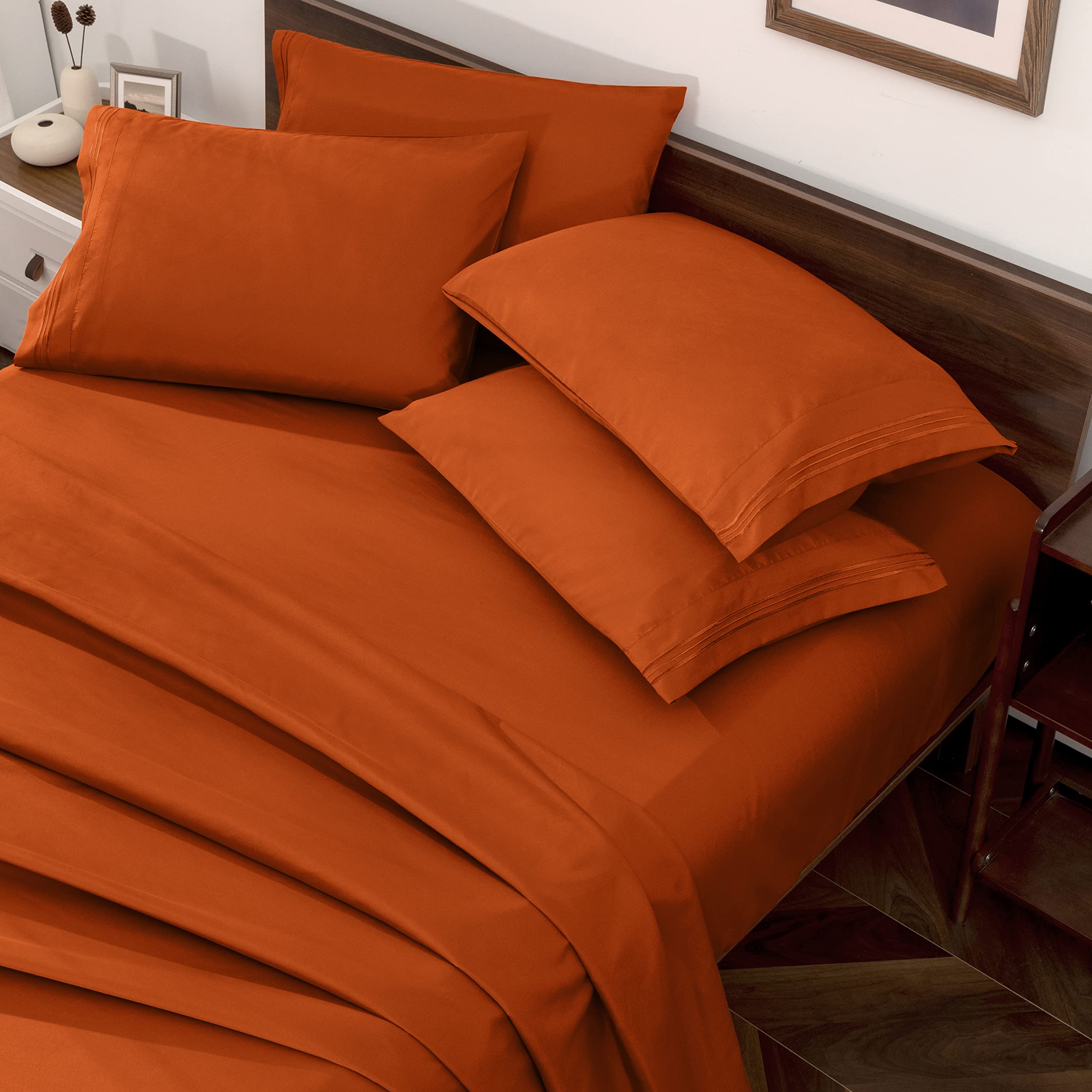 Horbaunal Burnt Orange Twin Size Sheet Set - 4 Piece Luxury 1800 Thread Count Bedding Sheets & Pillowcases - 16 Inch Deep Pocket