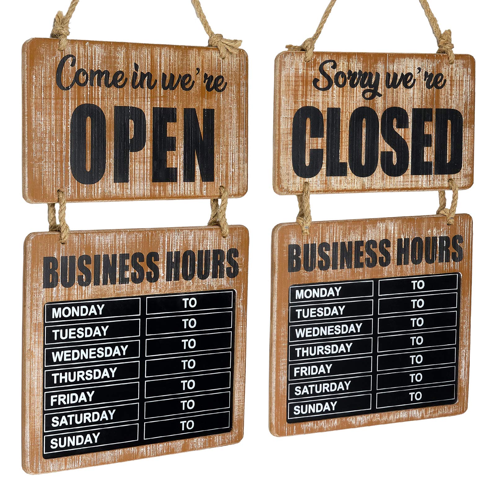 Excello Global Products Business Hours Hanging Chalkboard Rustic Welcome Chalk Boards For Restaurant Door Sign (Double Sided Ope