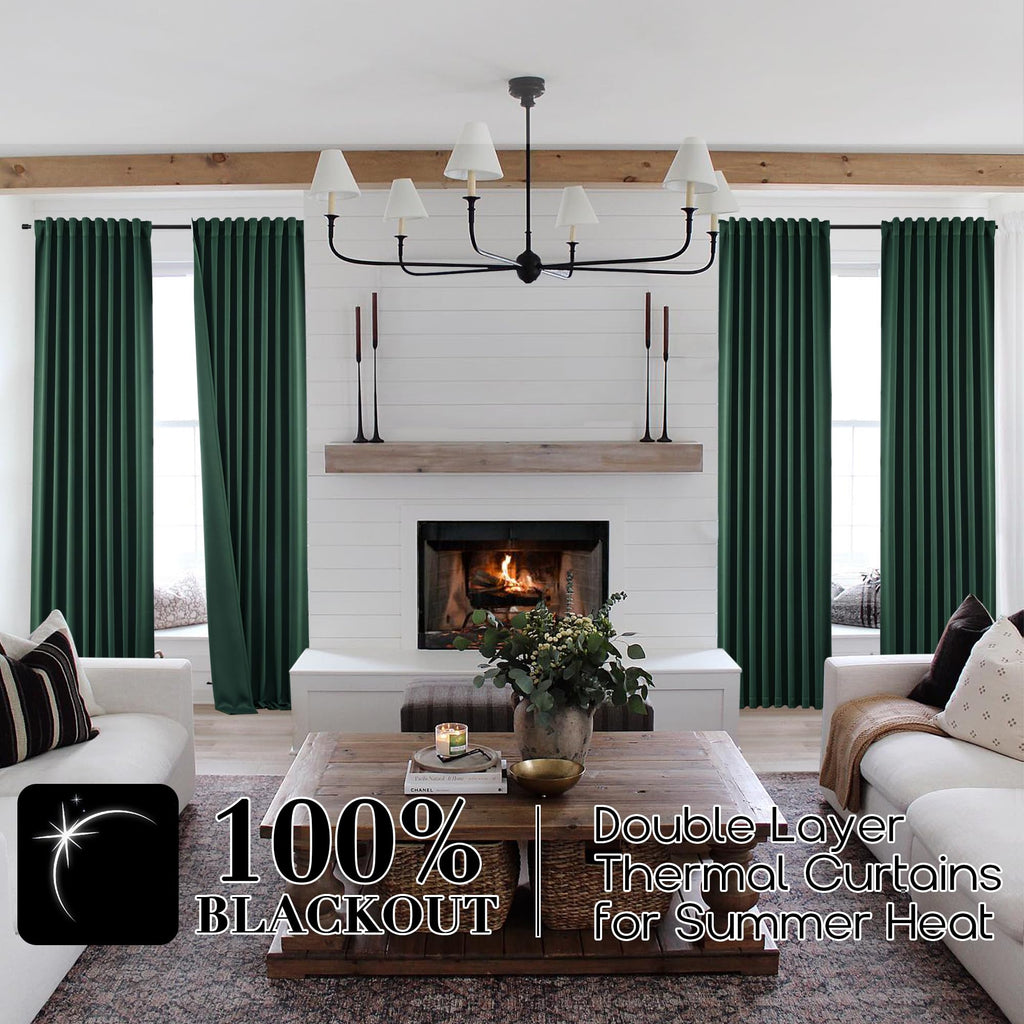 Dark Emerald Green Blackout Curtains 84 Inches Long For Living Room 2 Panels Set,Back Tab Pleated Summer Light Blocking Thermal