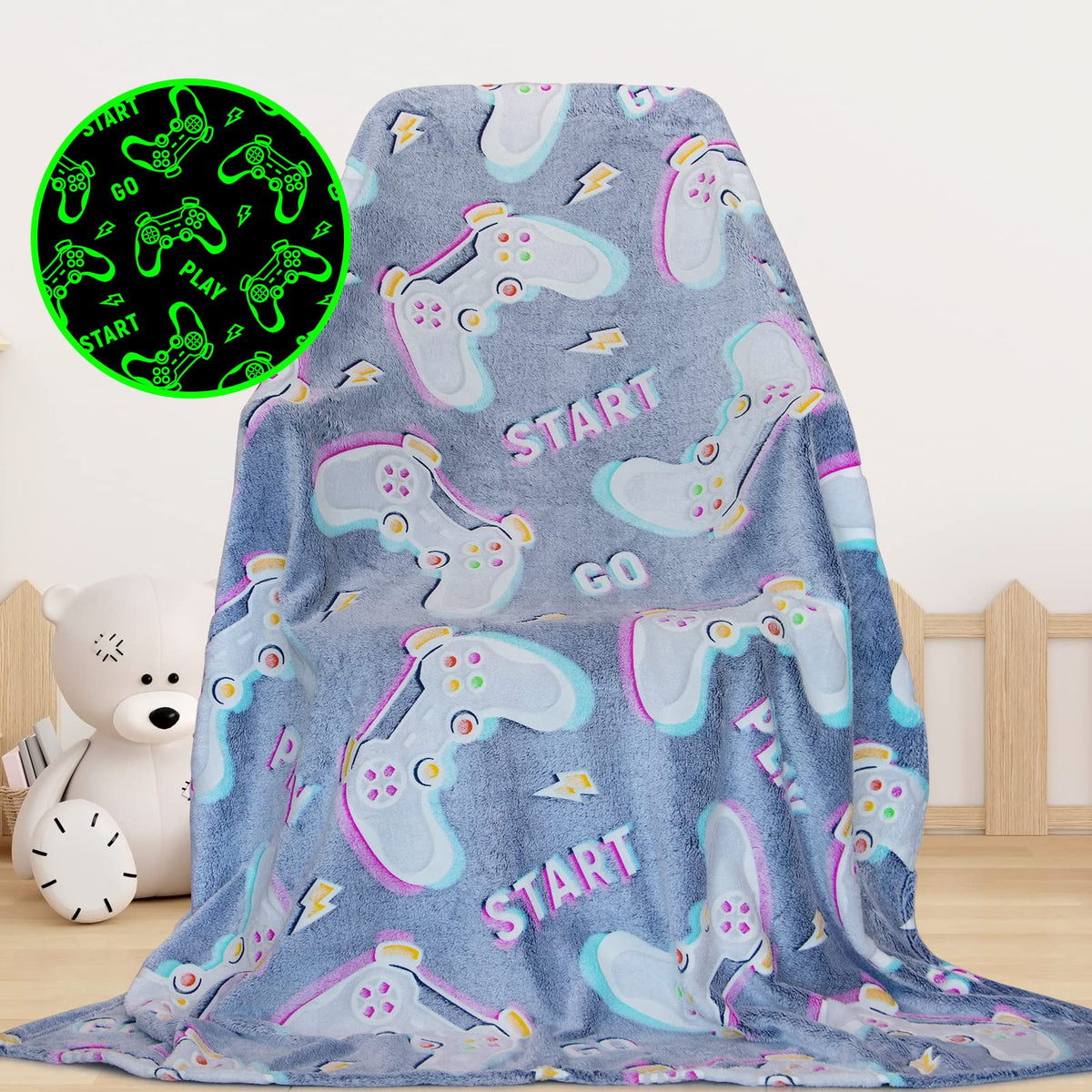 Glow In The Dark Blanket Gaming Controller Glowing Throw Blanket Gamer Plush Luminous Blankets And Throws Soft Fluffy Throw Gift