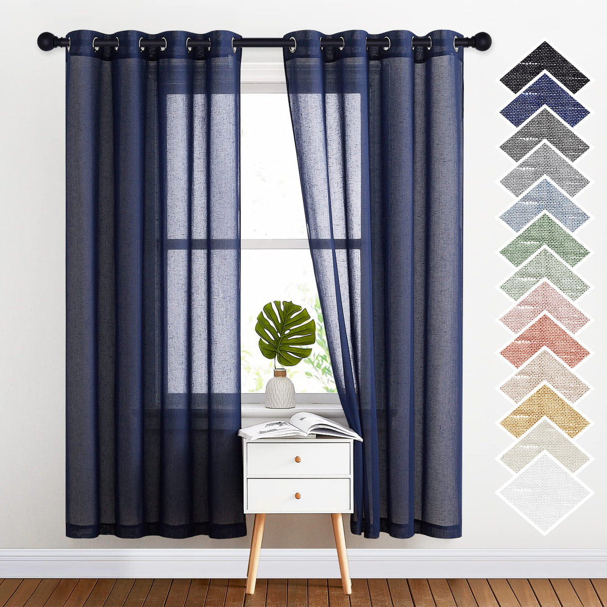 Nicetown Natural Open Linen Weave Flax Textured Sheer Window Curtains, Medium Long Privacy Semi-Transparent Sheer Panels For Far