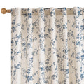 Lazzzy Farmhouse Linen Curtains Blue Floral Curtains 96 Inch Long Back Tab Drapes for Living Room Bedroom Light Filtering Countr