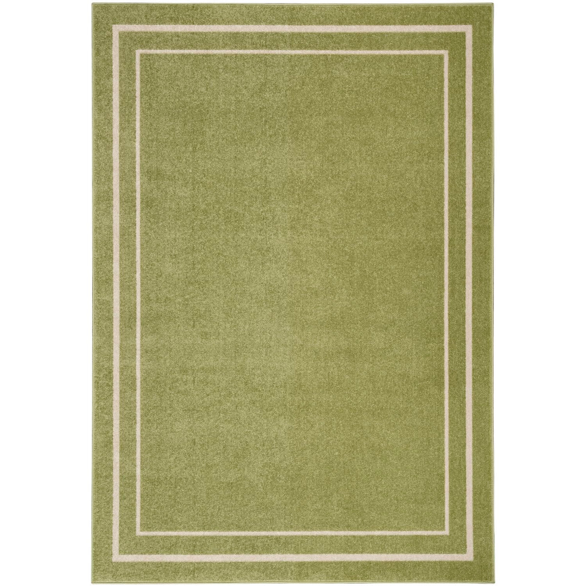 Nourison Essentials Indoor/Outdoor Solid Bordered Green Ivory 8' X 10' Area Rug, Easy Cleaning, Non Shedding, Bed Room, Living R