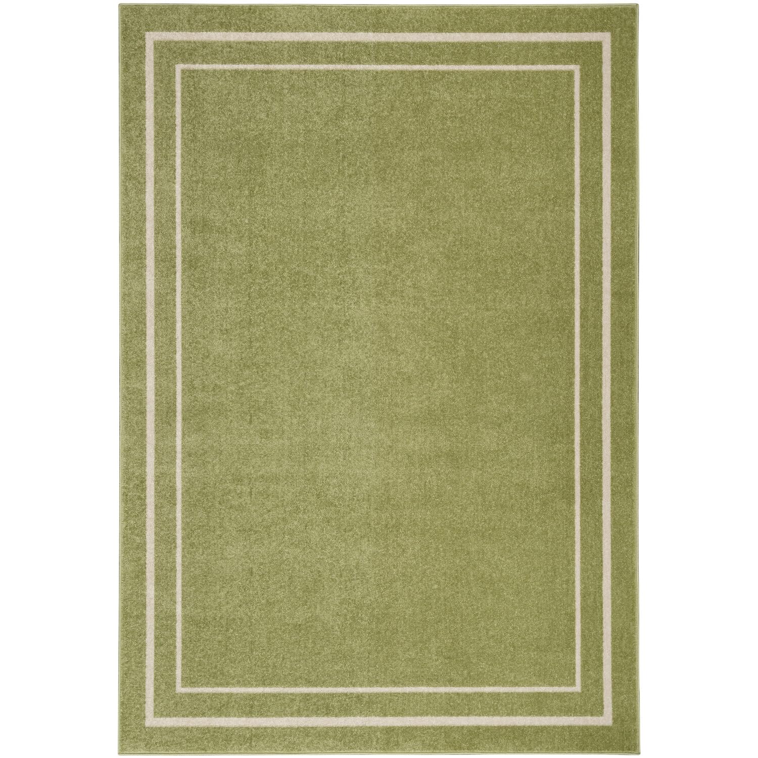 Nourison Essentials Indoor/Outdoor Solid Bordered Green Ivory 8' X 10' Area Rug, Easy Cleaning, Non Shedding, Bed Room, Living R