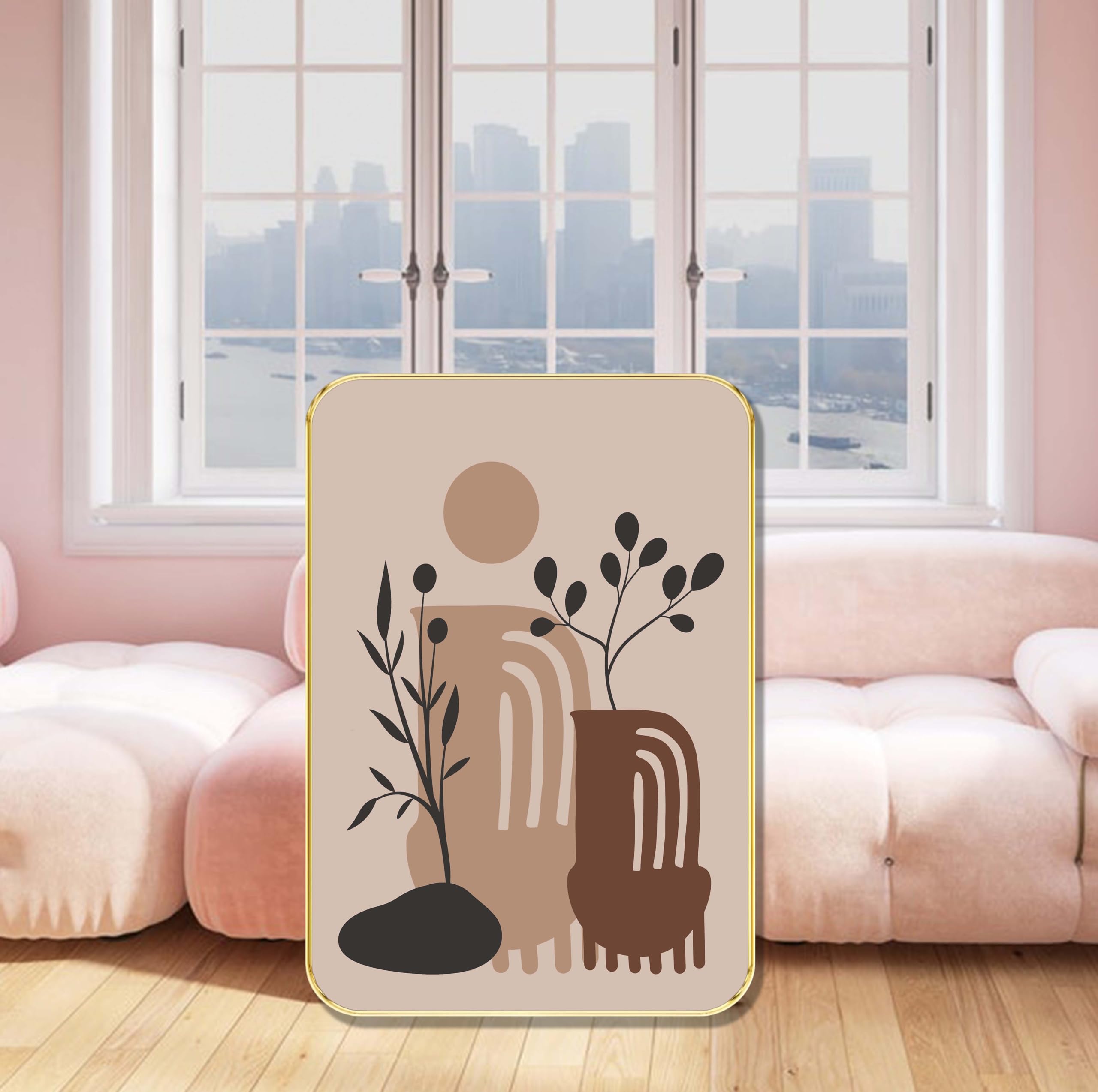 LivinLuxe Minimalist EarthTone Wall Art | Abstract Botanical Pottery Framed Painting | Modern Home Decor For Living Room & Off