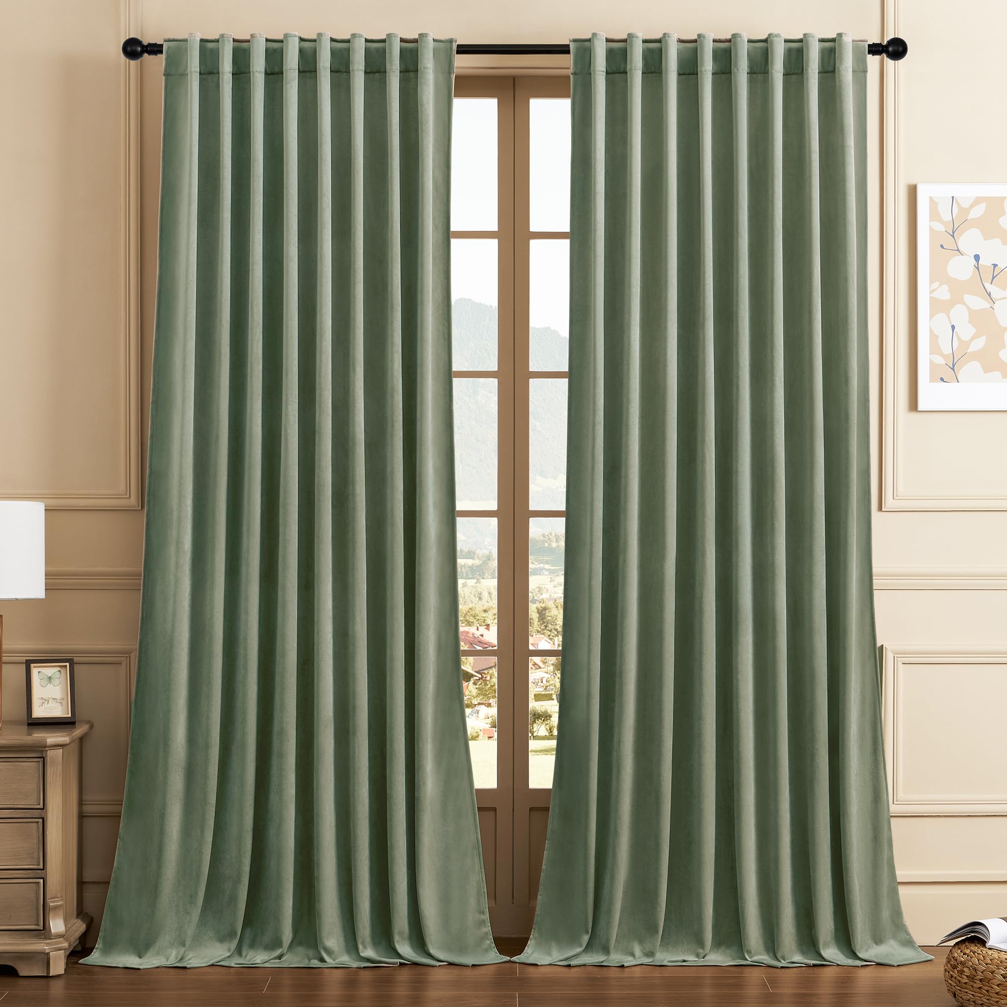 Timeper Thick Velvet Curtains For Sliding Door Extra Wide 62 Inches Super Soft Heavy Blackout Window Curtains For Bedroom/Balcon