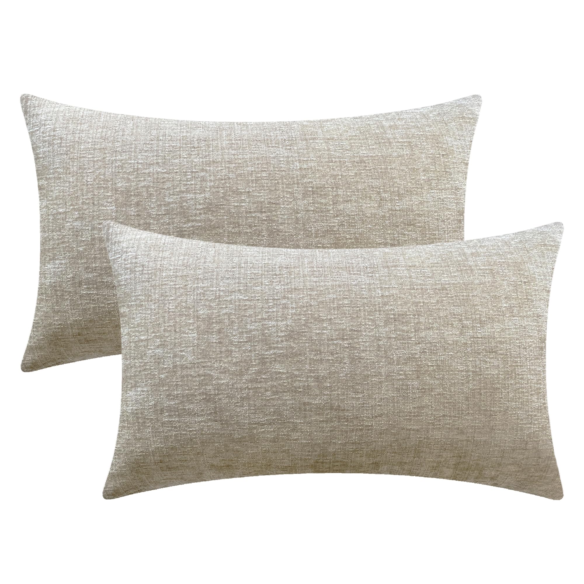Calitime Pack Of 2 Cozy Throw Pillow Covers Cases For Couch Sofa Home Decoration Solid Dyed Soft Chenille 16 X 26 Inches Light T