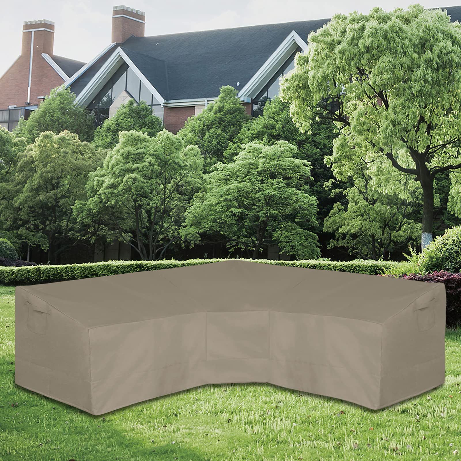 Easy-Going Patio V-Shaped Sectional Sofa Cover, Waterproof Outdoor Sectional Cover,Heavy Duty Garden Furniture Cover With Air Vent 89' L (On Each Side) X 33.5' D X 31' H, Camel