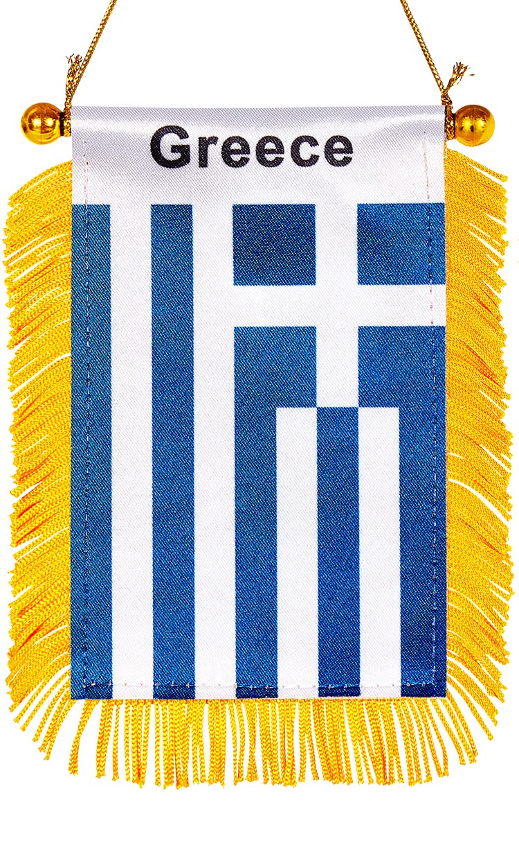 Wxtwk 3 X 5 Inch Greece Flag Greek Window Hanging Flag Small Mini Car Flags Banners Rearview Mirror Decoration With Suction Cup