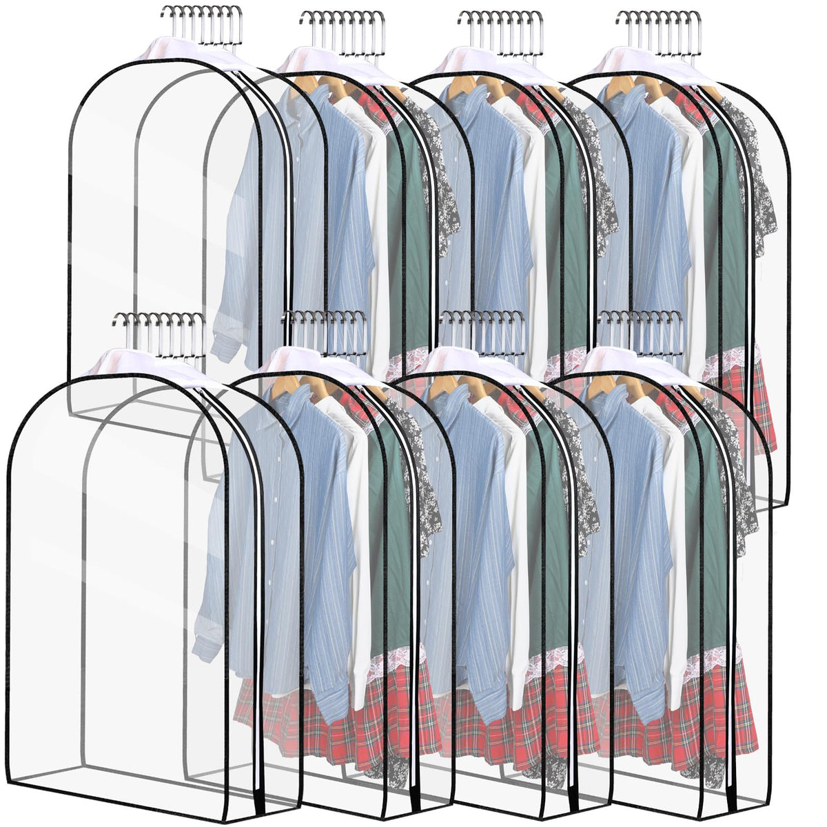 Windyun 8 Pcs 10 Clear Gusseted Garment Bags for Hanging Clothes 40 Transparent Dress Bags with Full Zipper Garment Covers for