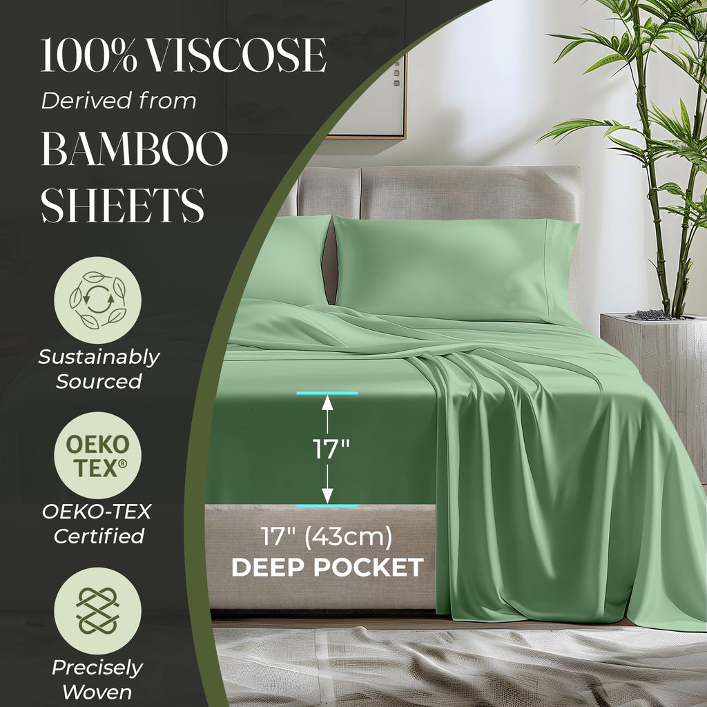 Decolure 100% Organic Viscose Derived From Bamboo Sheets Full Size 4Pcs - Ultra Soft & Luxuriously Cooling, 17'' Deep Pocket, Do