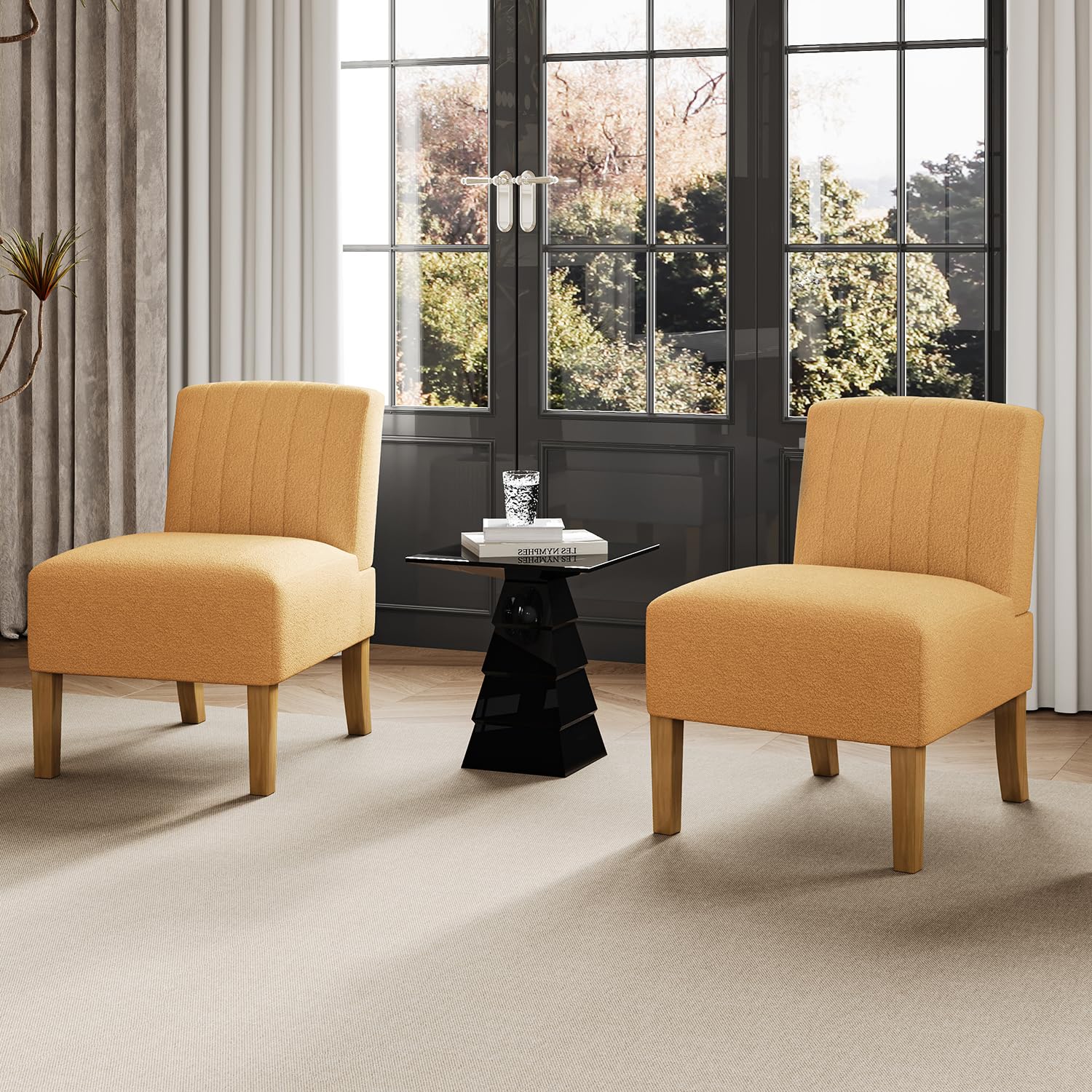 Armless Accent Chairs Set Of 2 For Living Room, Modern Slipper Chair Living Room Chairs With Solid Wood Legs,Makeup Vanity Chair