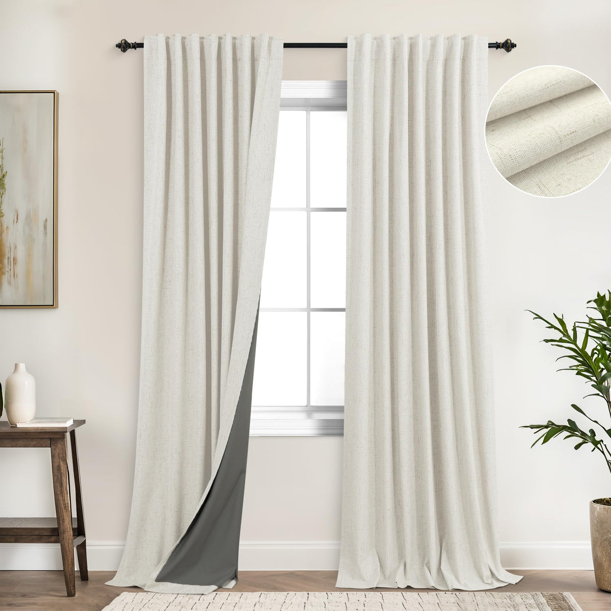 Koufall Winter Curtains For Living Room Extra Long 86 Inch,Insulated Thermal Blackout Linen Textured Farmhouse Curtains For Bedr