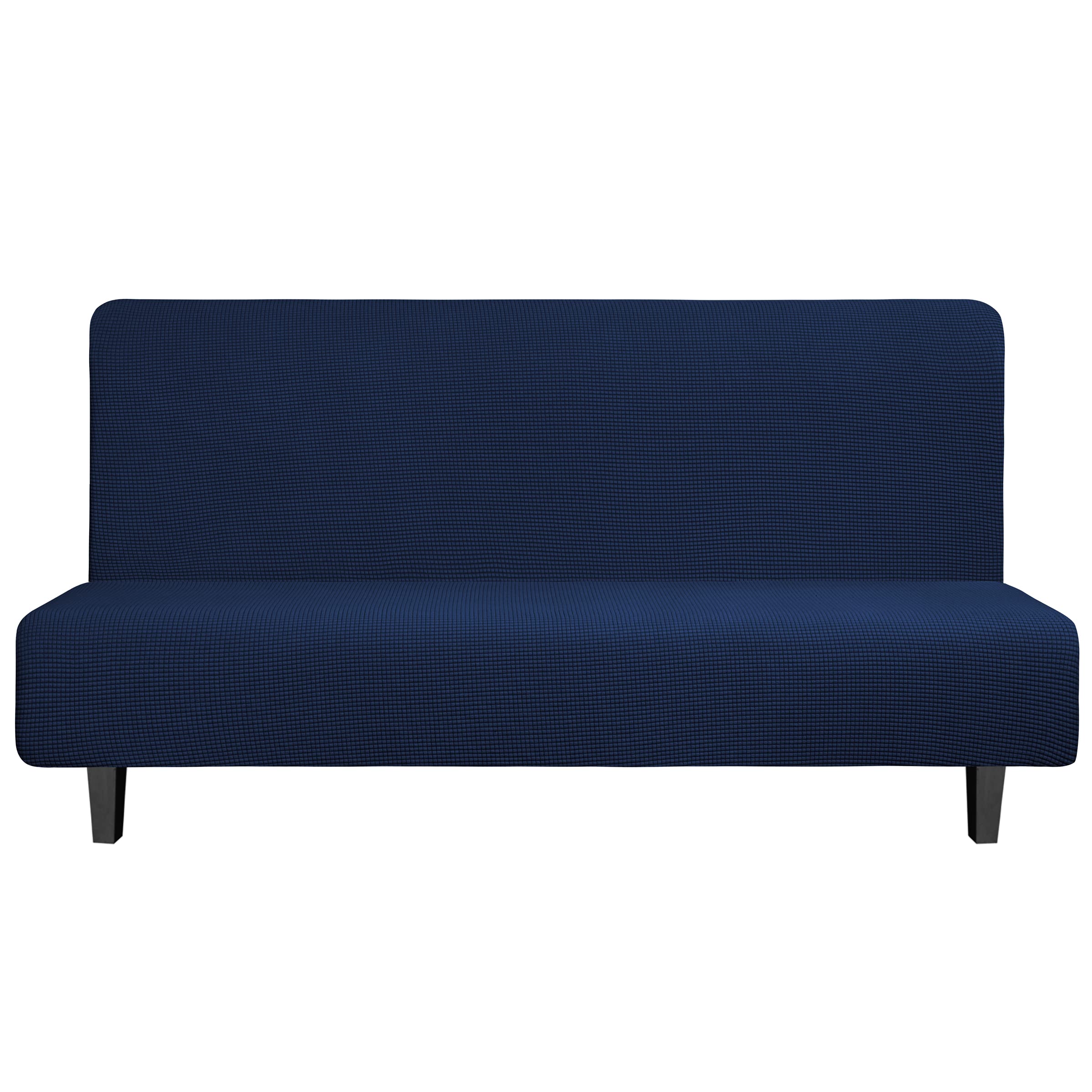 Easy-Going Stretch Futon Slipcover Armless Futon Bed Cover Furniture Protector Without Armrests With Elastic Bottom For Kids, Soft Jacquard Fabric Small Checks (Large, Navy)