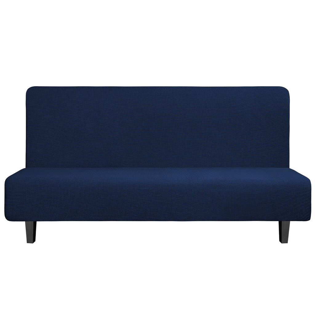 Easy-Going Stretch Futon Slipcover Armless Futon Bed Cover Furniture Protector Without Armrests With Elastic Bottom For Kids, Soft Jacquard Fabric Small Checks (Large, Navy)