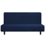 Easy-Going Stretch Futon Slipcover Armless Futon Bed Cover Furniture Protector Without Armrests With Elastic Bottom For Kids, Soft Jacquard Fabric Small Checks (Large, Navy)