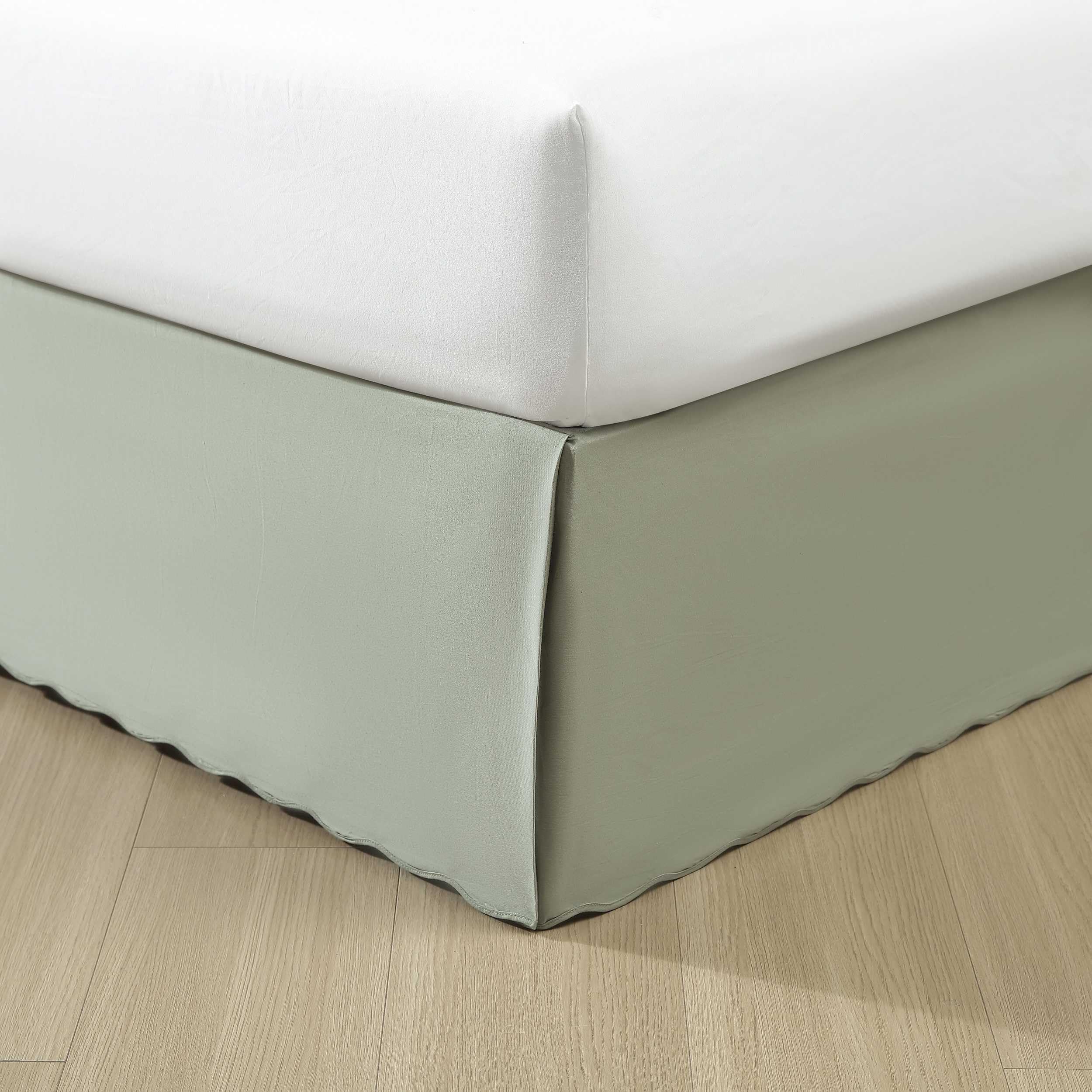 Stone Cottage - King Bedskirt, Cotton Tailored Bedskirt With Split Corners, Simple Ideal Bedding Set (Solid Green, King)