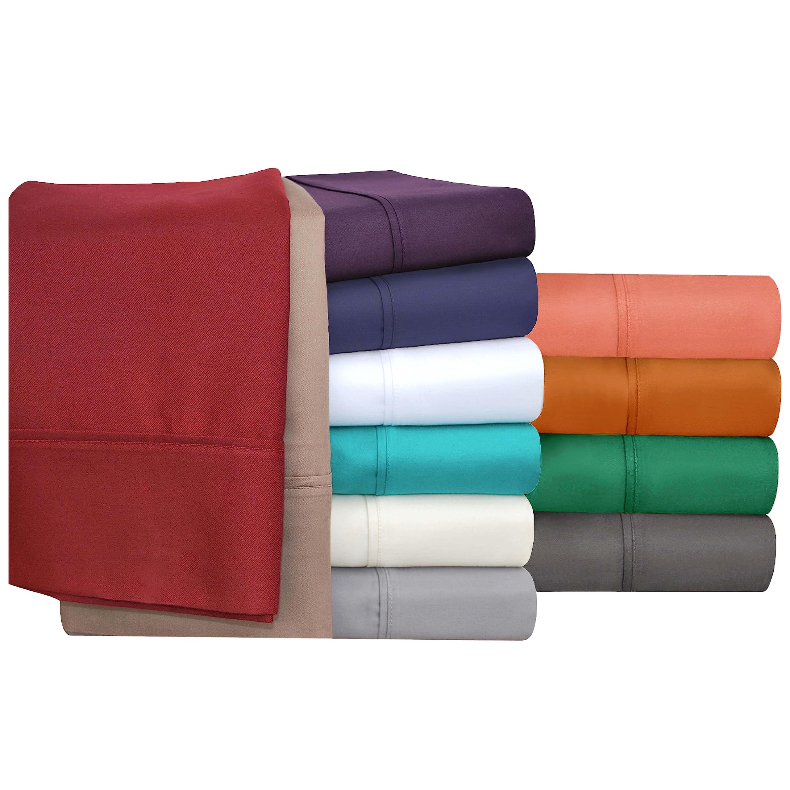 Superior Cotton Rich Bedsheet Set, Includes 1 Fully Elastic Deep Pocket Fitted Sheet, 1 Flat Sheet, 2 Pillowcases, Soft Bedding