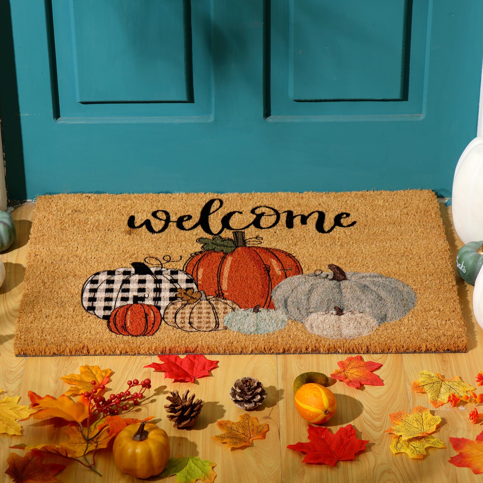 Ceenna Fall Coir Doormat Welcome Pumpkins Door Mat Autumn Non Slip Floor Mats Pumpkins Thanksgiving Indoor Entrance Door Mat Fal