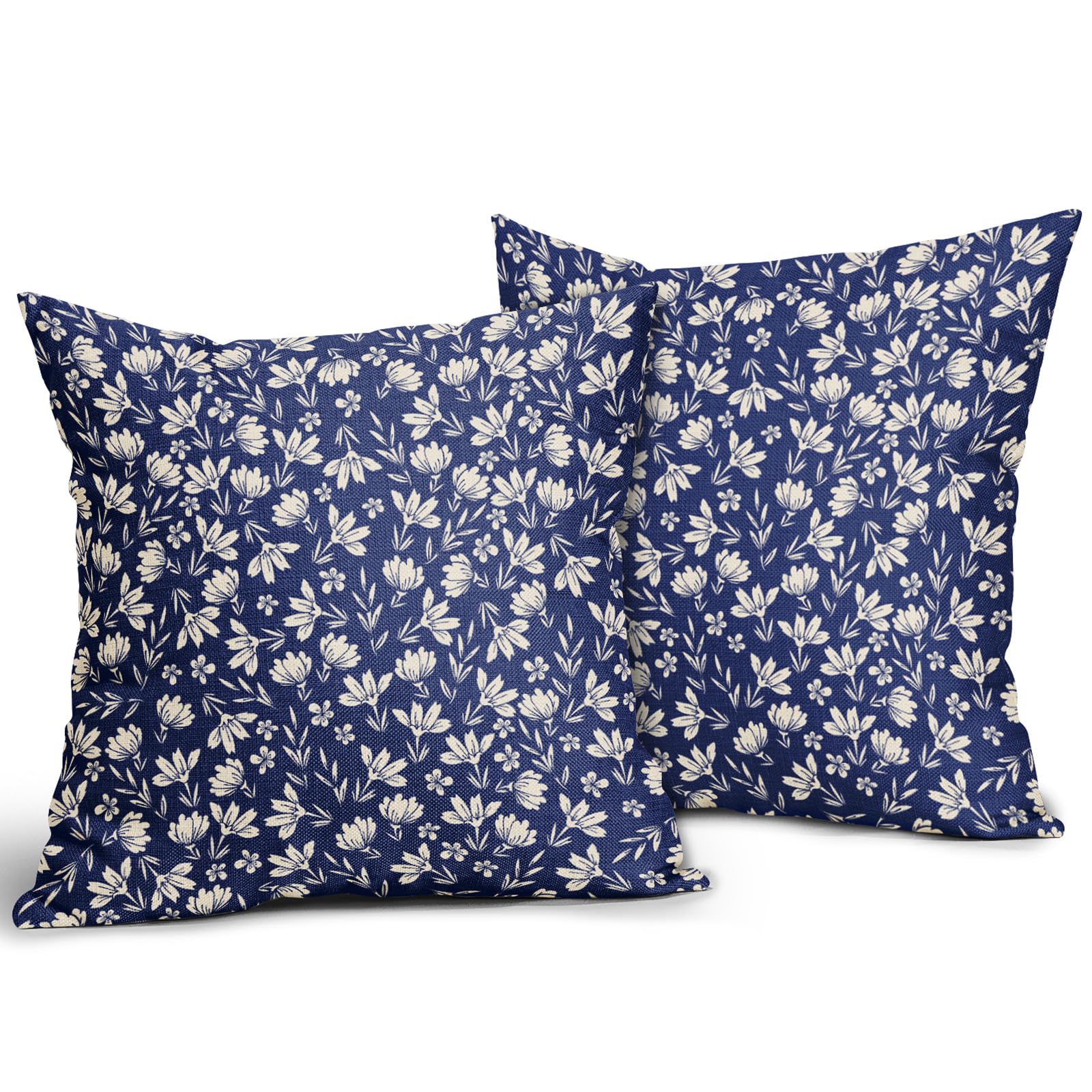 Aytipun Navy Blue Pillow Covers 16X16 Set Of 2 Vintage Floral Rustic Old Style Cute Flower Print Decorative Outdoor Pillowcases
