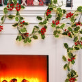 Christmas Decorative Garland Holly Leaves and Red Berries Garland Winter Garland Xmas Decoration Rustic Greenery Hanging Garland