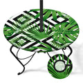 Britown Palm Leaves Round Outdoor Tablecloth with Umbrella Hole, Plaid Fitted Table Cover with Zipper, Outdoor Camping Essential