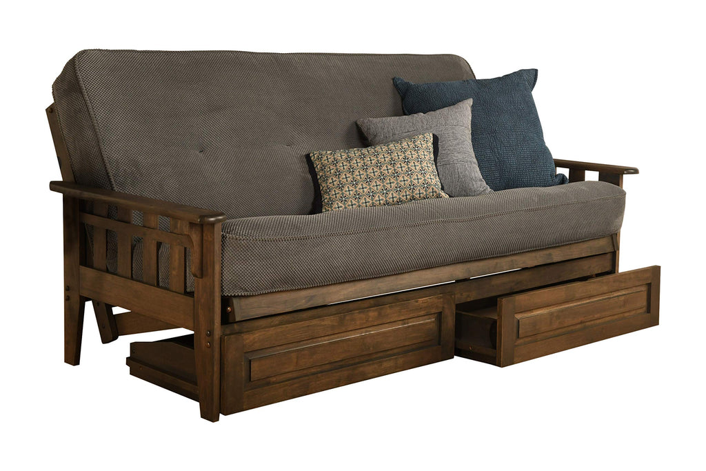 Kodiak Furniture Tucson Full Size Futon Set in Rustic Walnut Finish with Storage Drawers, Marmont Thunder