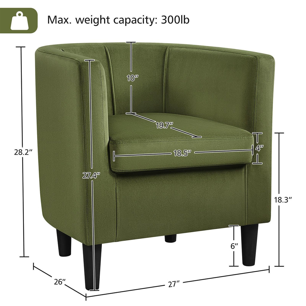 Yaheetech Velvet Accent Chair, Modern And Comfortable Armchairs, Upholstered Barrel Sofa Chair For Living Room Bedroom Waiting Room, Olive Green, 2Pcs
