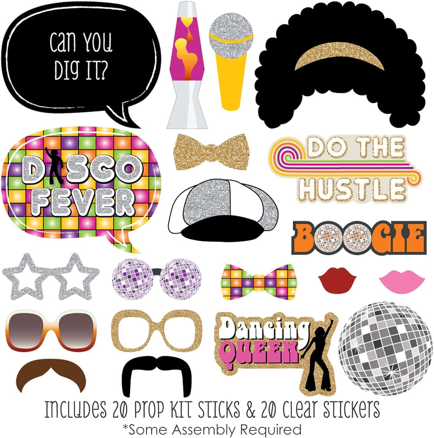 Big Dot Of Happiness 70'S Disco - 1970S Disco Fever Party Photo Booth Props Kit - 20 Count