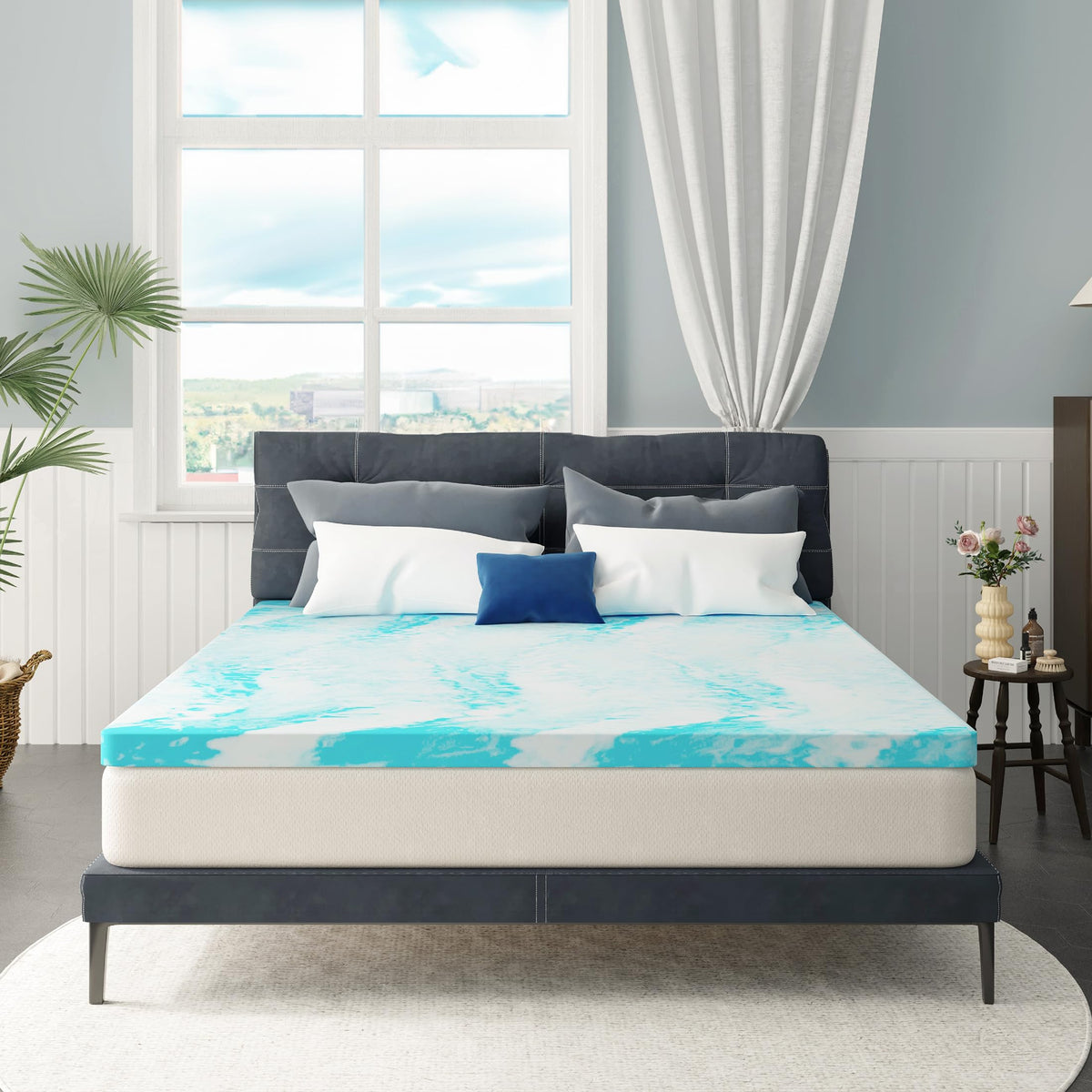 King Mattress Topper 4 Inch Memory Foam Mattress Topper With Cooling Gel Infusion, Mattress Topper In A Box, Certipur-Us Certified, 76”X80”, Blue