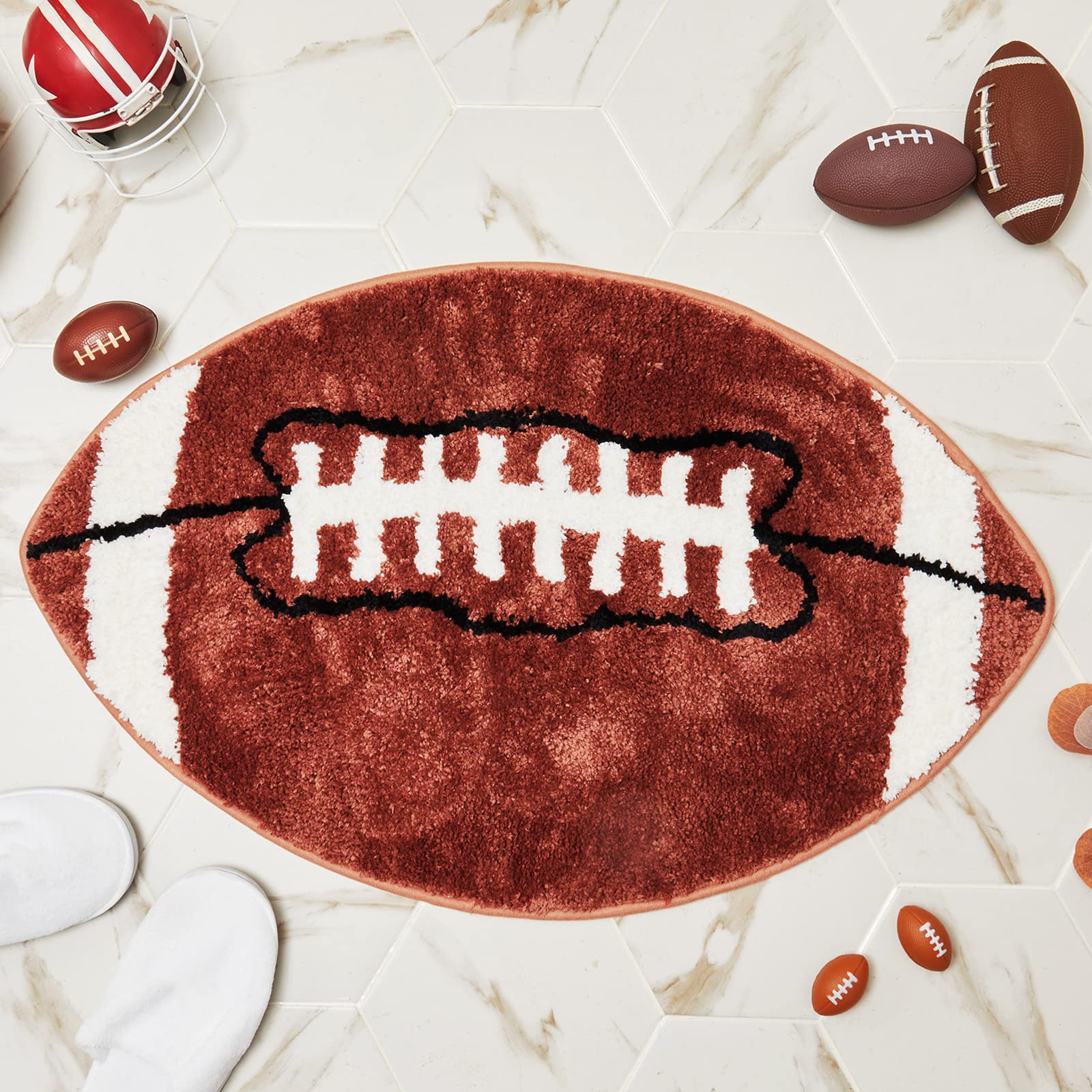 Football Bathroom Rugs Sports Bath Mat Football Rug for Men Boys Bedroom Football Area Rug Mat Comfort Non Slip Carpet for Bathr