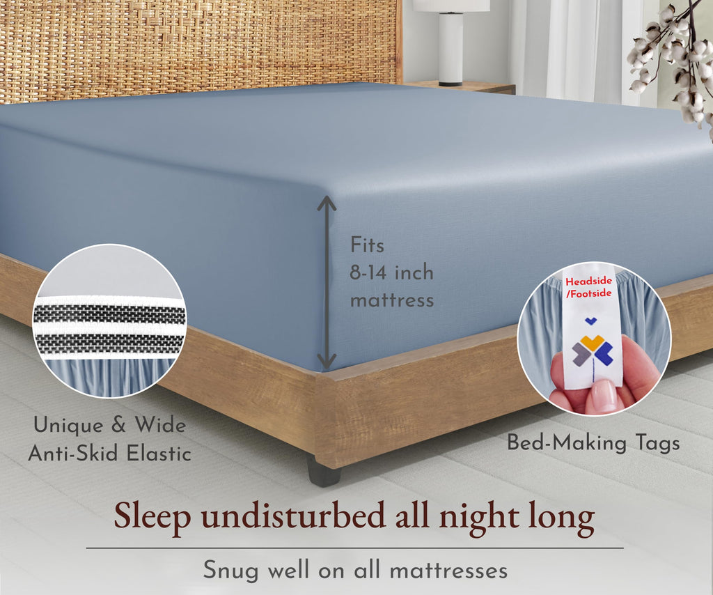 California Design Den 100% Organic Cotton Twin Xl Percale Fitted Sheet, Deep Pocket, Gots Certified Cooling Fitted Sheet Organic For Dorm Rooms,1 Pc Extra Long Twin Fitted Sheets Only (Blue Hydrangea)