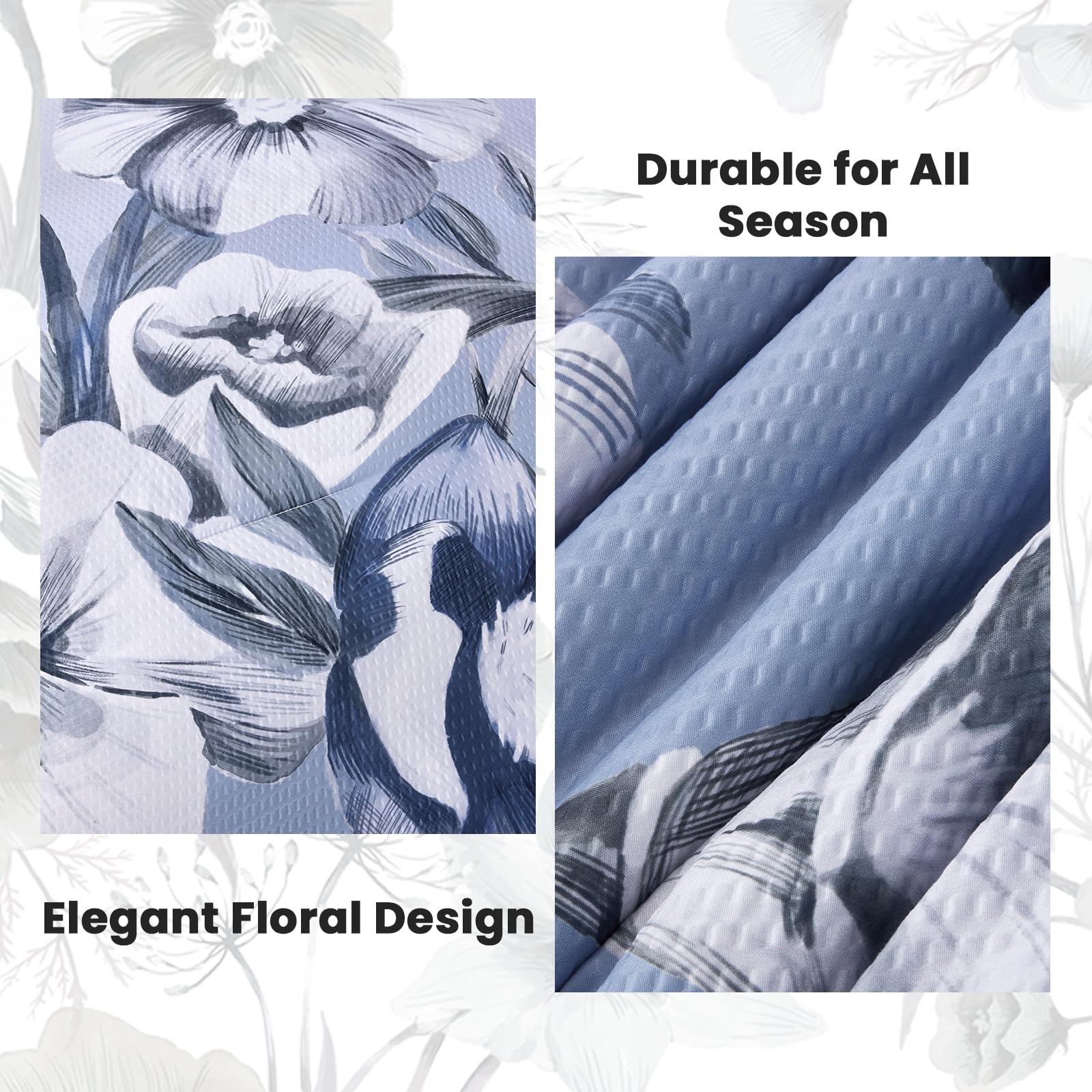 Luxudecor Floral Comforter Set King Size 7 Piece, Blue Flower Bed In A Bag, Elegant Gradient Floral Comforter With Sheet Set, So