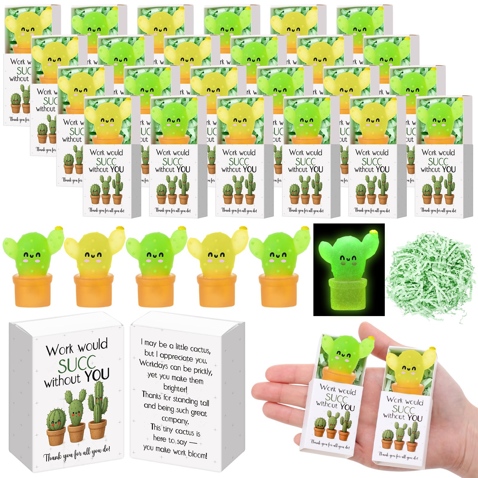Wettarn 20 Sets Employee Appreciation Gifts Cactus Stress Balls with Thank You Boxes Bulk Office Party Favors for Staff Coworker