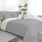 Easy-Going Twin Size Reversible Quilt Set With 1 Quilt And 1 Pillow Sham, Soft Bed Quilt Cover, Water Resistant Lightweight Microfiber Bedspread, Stain Resistant, Olive Leaf-Light Gray/Ivory