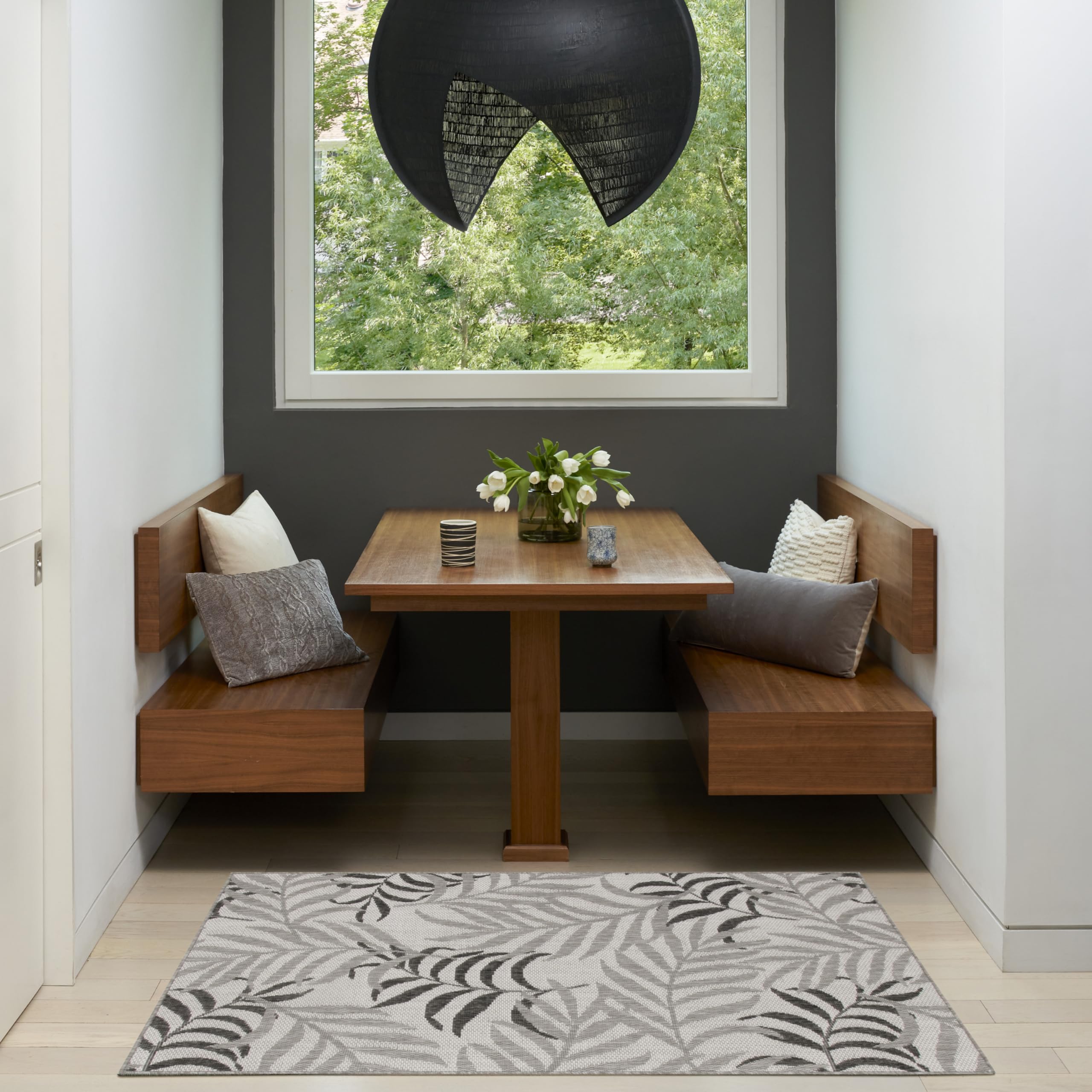Nourison Garden Oasis Grey 2' X 4' Area Rug - Easy Cleaning, Non Shedding, Bed Room, Living Room, Dining Room, Kitchen (2' X 4')