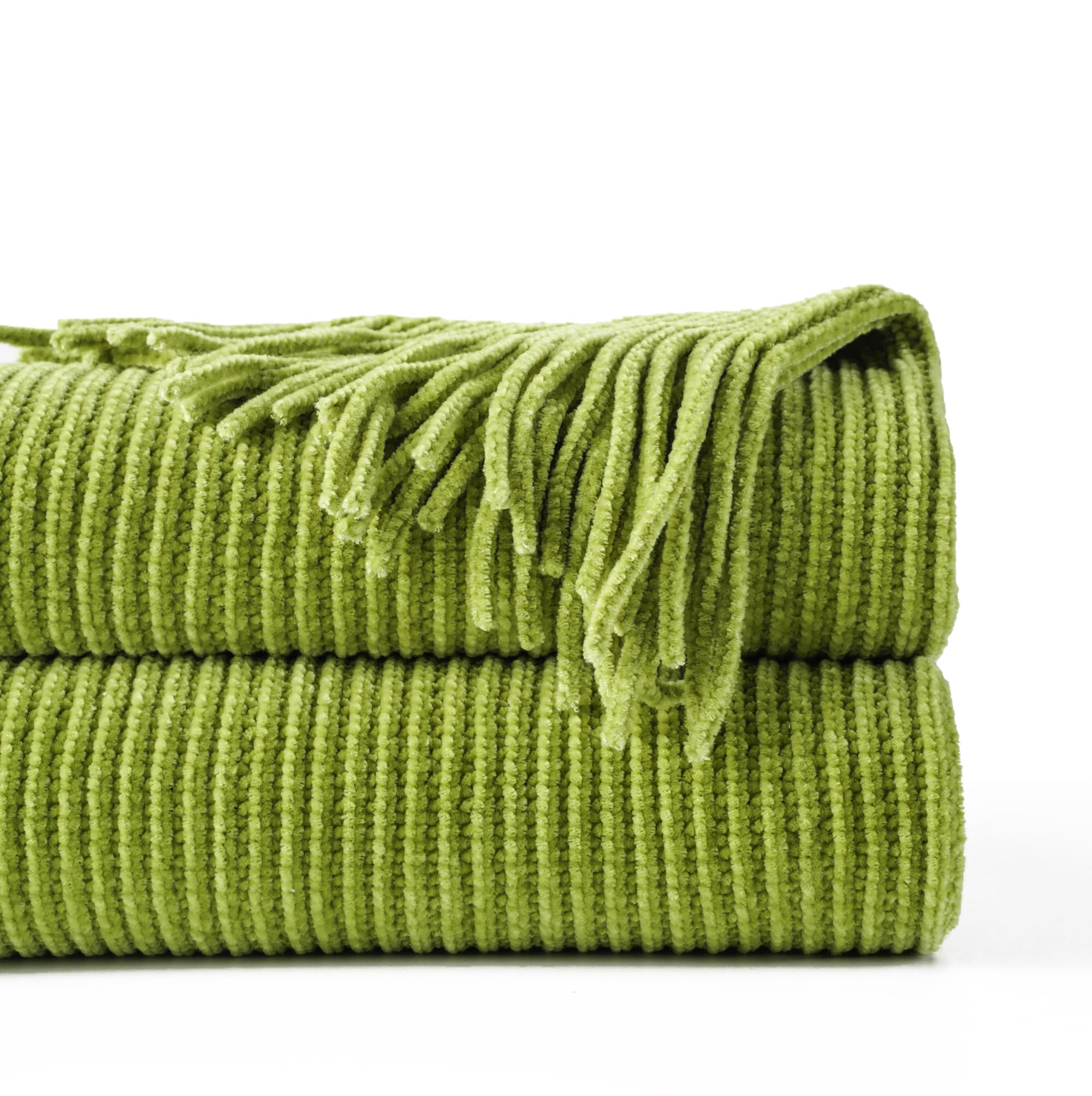 Battilo Home Apple Green Throw Blanket For Couch, Soft Chenille Knit Throws With Tassels For Home Decor, Spring Green Throws For