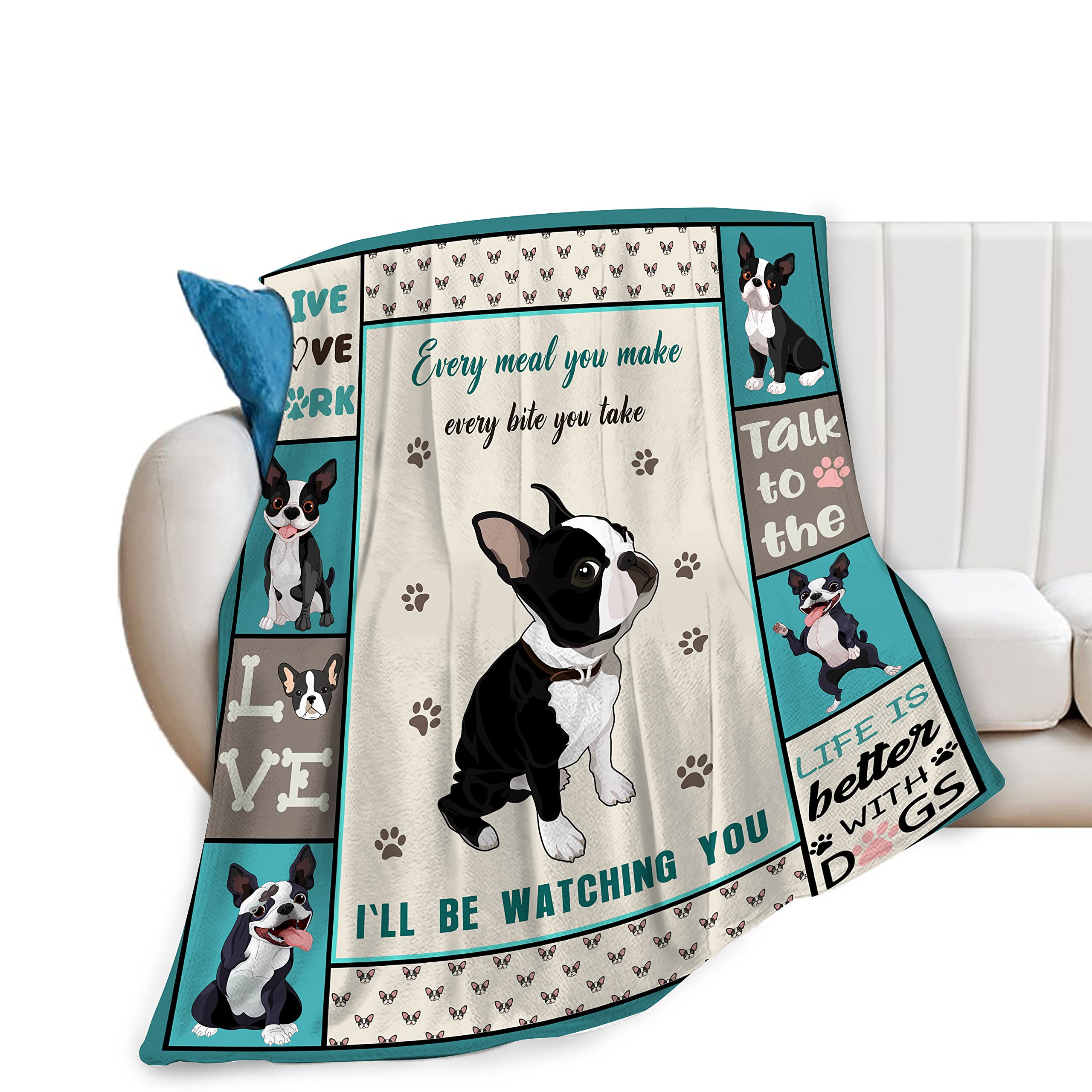 Boston Terrier Throw Blanket Ultra Soft Cozy Plush Cute Boston Dog Lover Flannel Fleece Blankets Lightweight Fuzzy Warm Party Bl
