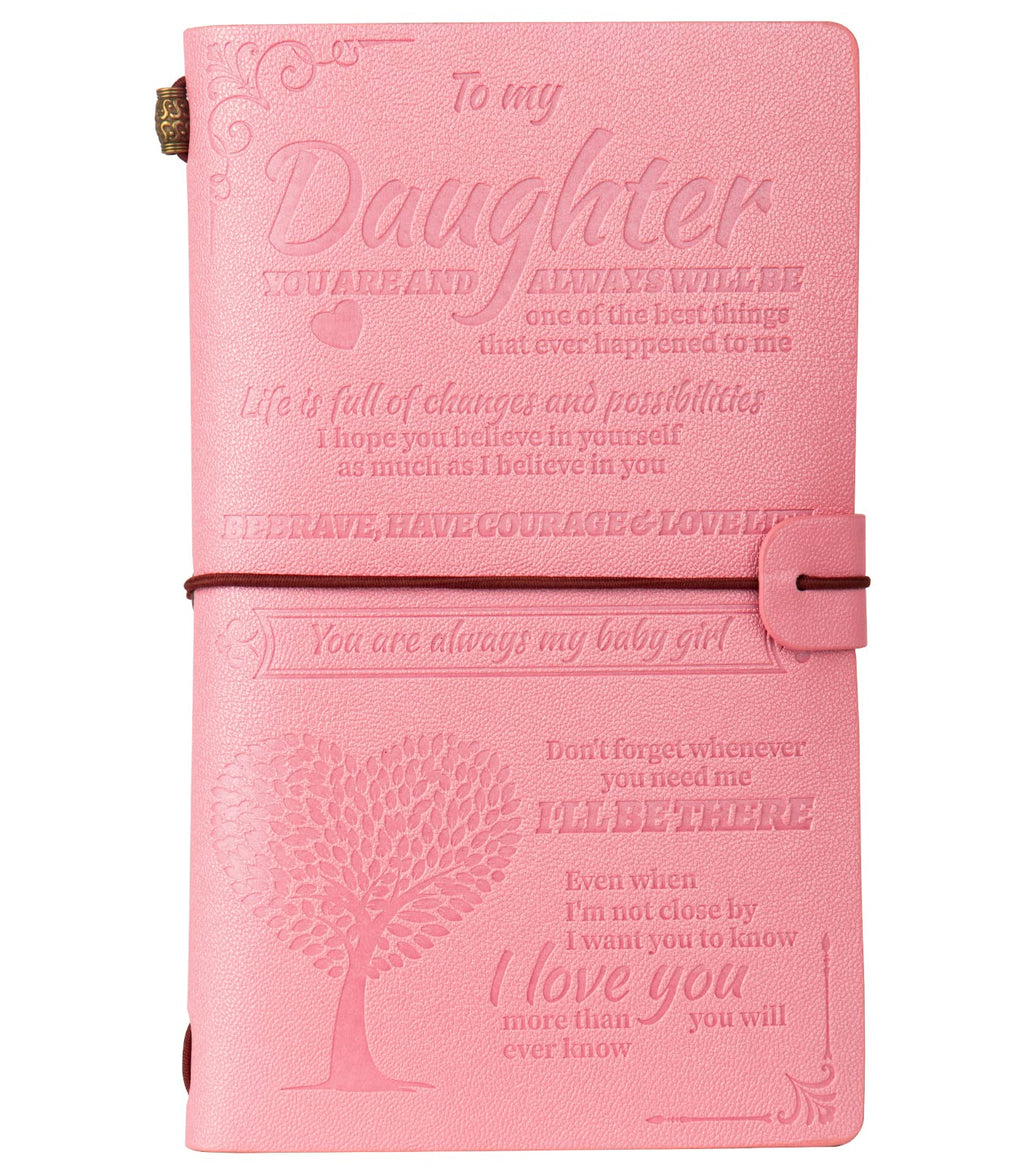 JANARARY Leather Journal Notebook for Daughter - 140 Pages, Pink, Graduation, Birthday, Christmas Gift, Model JY019JNFDUS