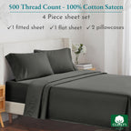 California Design Den Cotton King Sheets Grey - 500 Thread Count Bed Sheet Set, Luxury Finish Sateen Weave, Wrinkle Less Soft Bedding For Premium Comfort, Deep Pocket Fits Mattress 41 Cm