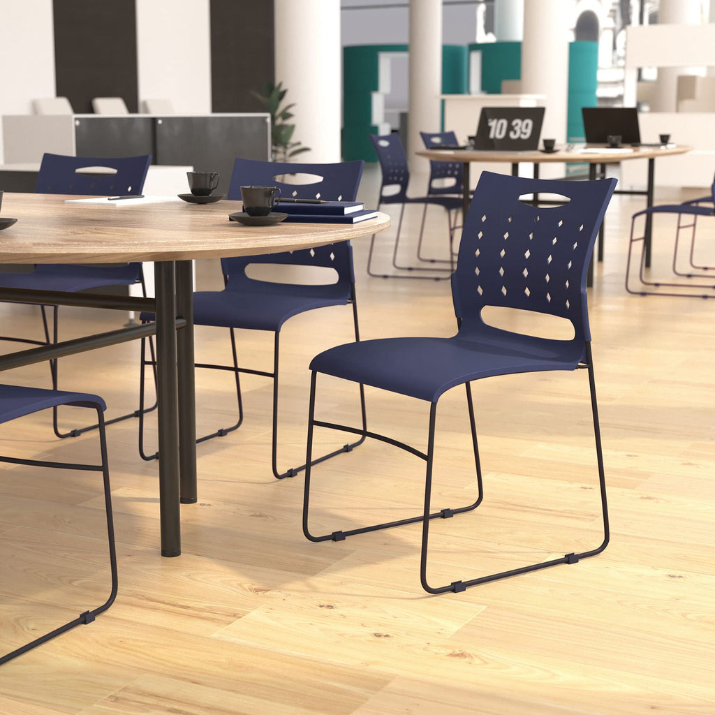 Flash Furniture Air-Vent Back Capacity Sled Base Stack Chairs, 1 Pack, Navy